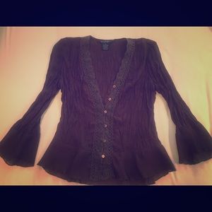 Sunny Taylor brown flare sleeve crinkle blouse